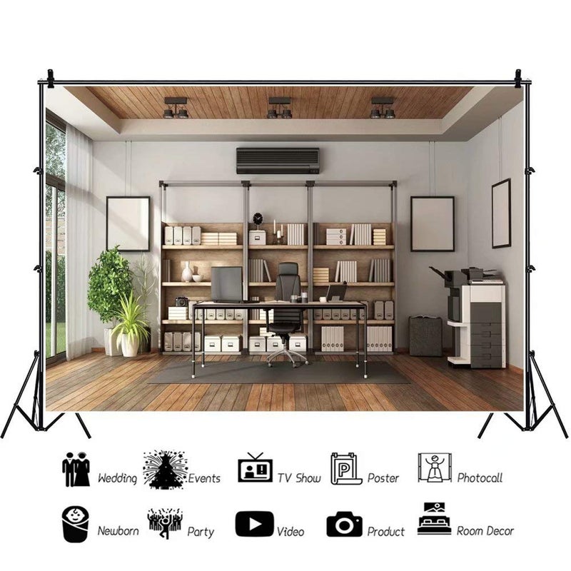 DASHAN 9x6ft Office Backdrop for Video Conference Zoom Professional Photography Backdrop Home Office Decorations Interior Background for Photoshoot Portrait Photo Studio Props - Image 3